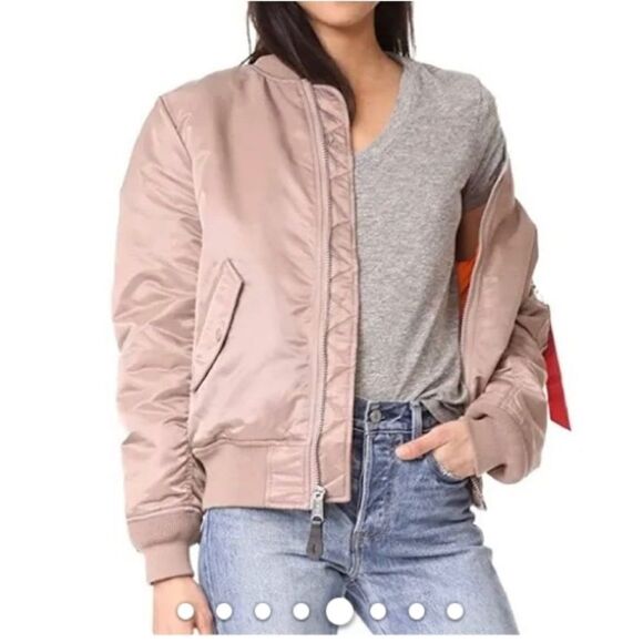 Alpha industries Inc womens bomber jacket satin dusty pink glossy look large - Picture 2 of 8